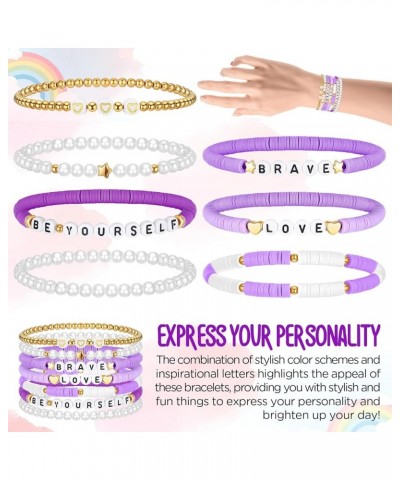 7 Pcs Friendship Swift Beaded Bracelets Preppy Heishi Surfer Clay Bracelets Valentine Jewelry Gifts for Women Girls Purple $7...