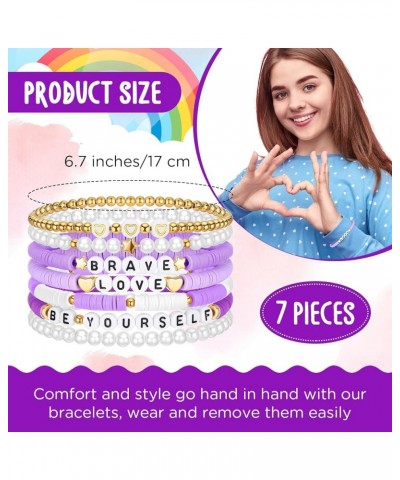 7 Pcs Friendship Swift Beaded Bracelets Preppy Heishi Surfer Clay Bracelets Valentine Jewelry Gifts for Women Girls Purple $7...