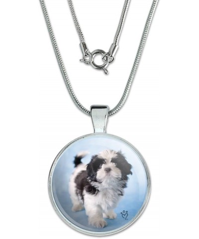 Shih Tzu Dog Proud Blue 1" Pendant with Sterling Silver Plated Chain Silver $10.79 Necklaces