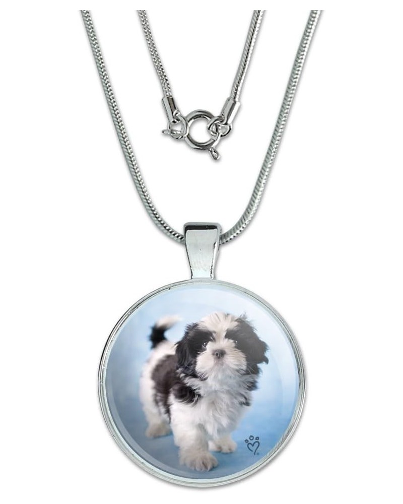 Shih Tzu Dog Proud Blue 1" Pendant with Sterling Silver Plated Chain Silver $10.79 Necklaces