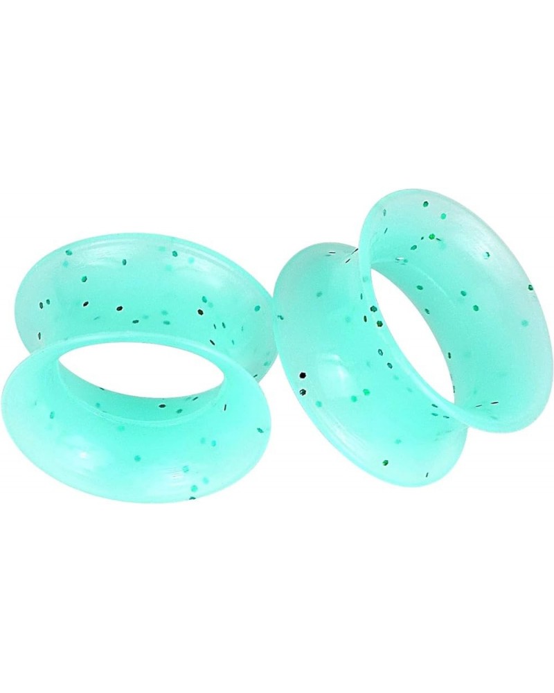 2PC Extra Soft Silicone Flexible Ear Skin Tunnels with Glitter Plugs Expanders Gauges Hollow Body Piercing Jewelry 2G-3/4 Tur...