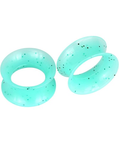 2PC Extra Soft Silicone Flexible Ear Skin Tunnels with Glitter Plugs Expanders Gauges Hollow Body Piercing Jewelry 2G-3/4 Tur...