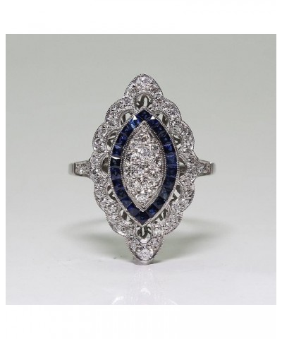 Antique Art Deco Large 925 Filigree Victorian Jewelry Sterling Silver Blue Sapphire & Diamond Ring Bride Wedding Engagement L...