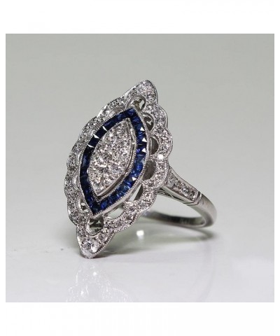 Antique Art Deco Large 925 Filigree Victorian Jewelry Sterling Silver Blue Sapphire & Diamond Ring Bride Wedding Engagement L...