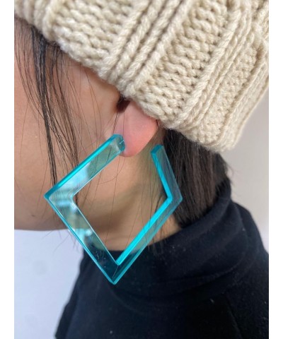 Transparent Acrylic Square Shape Candy Color Women's Charm Earring 5cm,1.97" Blue $8.11 Earrings