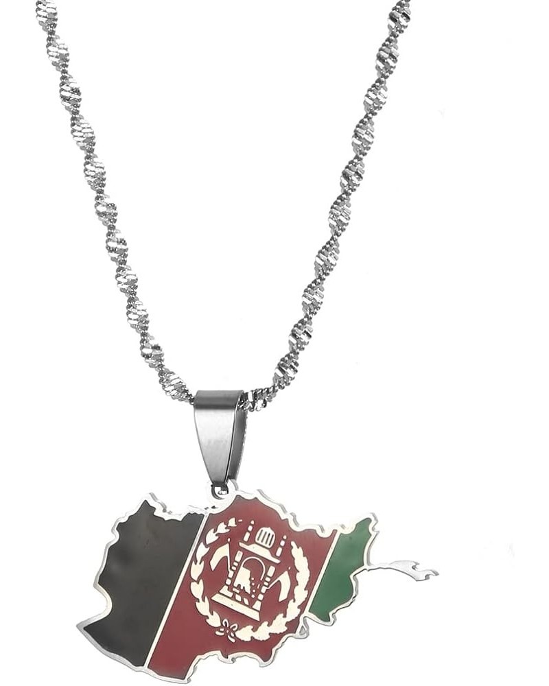 Afghanistan Map With Flag Pendant Necklaces For Women Men Girls Afghan Maps Jewelry silver $8.41 Necklaces