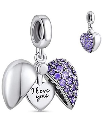 I Love You" Dangle Charm Love Heart Pendant Bead for Women Girls Wife Mom Daughter Friends with 5A Cubic Zirconia for Charm B...