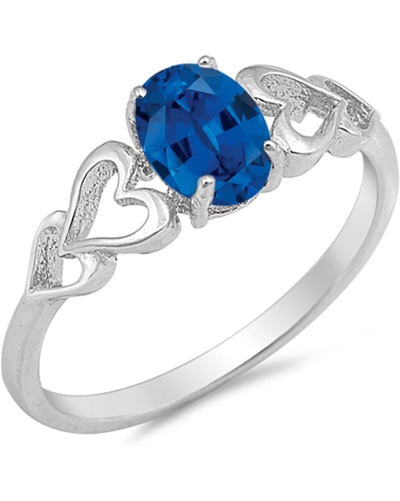 CHOOSE YOUR COLOR Sterling Silver Oval Heart Ring Blue Natural Sapphire $13.68 Rings