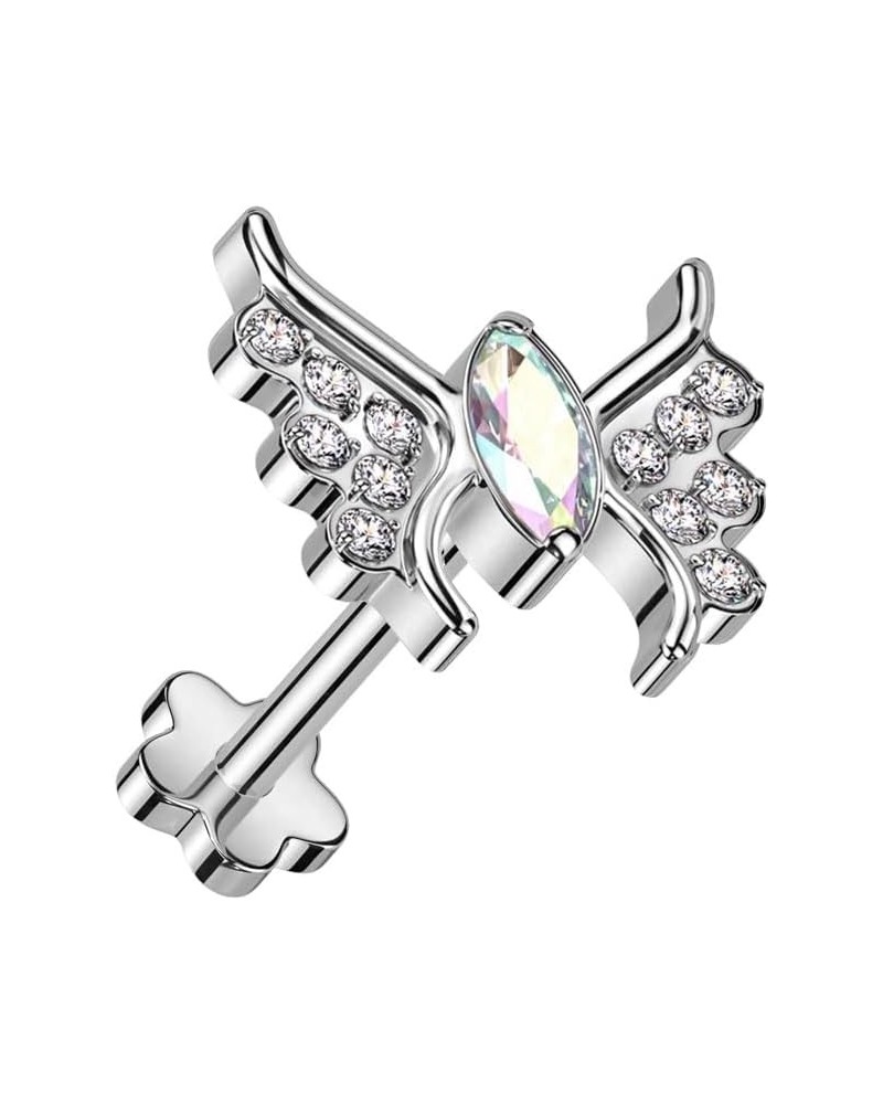 18GA F136 Implant Grade Titanium CZ Crystal Butterfly Threadless Push-In Flower Base Labret Stud Aurora Borealis $13.79 Body ...