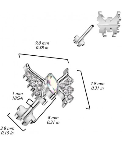 18GA F136 Implant Grade Titanium CZ Crystal Butterfly Threadless Push-In Flower Base Labret Stud Aurora Borealis $13.79 Body ...