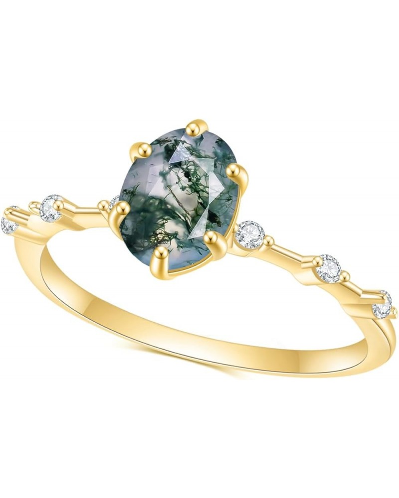 Moss Agate Rings 14k Gold Engagement Rings Women in 925 Sterling Silver Rings 8-Gold Green Moss Agate Ring $22.94 Rings