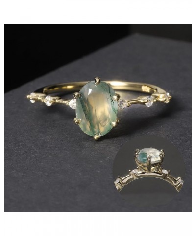 Moss Agate Rings 14k Gold Engagement Rings Women in 925 Sterling Silver Rings 8-Gold Green Moss Agate Ring $22.94 Rings