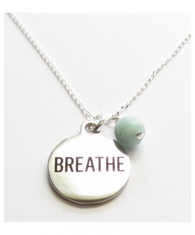 Stainless Steel Breathe Charm 5th Chakra Throat Chakra Amazonite Bead, Sterling Silver Necklace, 18 $15.38 Necklaces