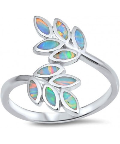 CHOOSE YOUR COLOR Sterling Silver Leaf Ring White (Simulated Opal) $18.19 Rings