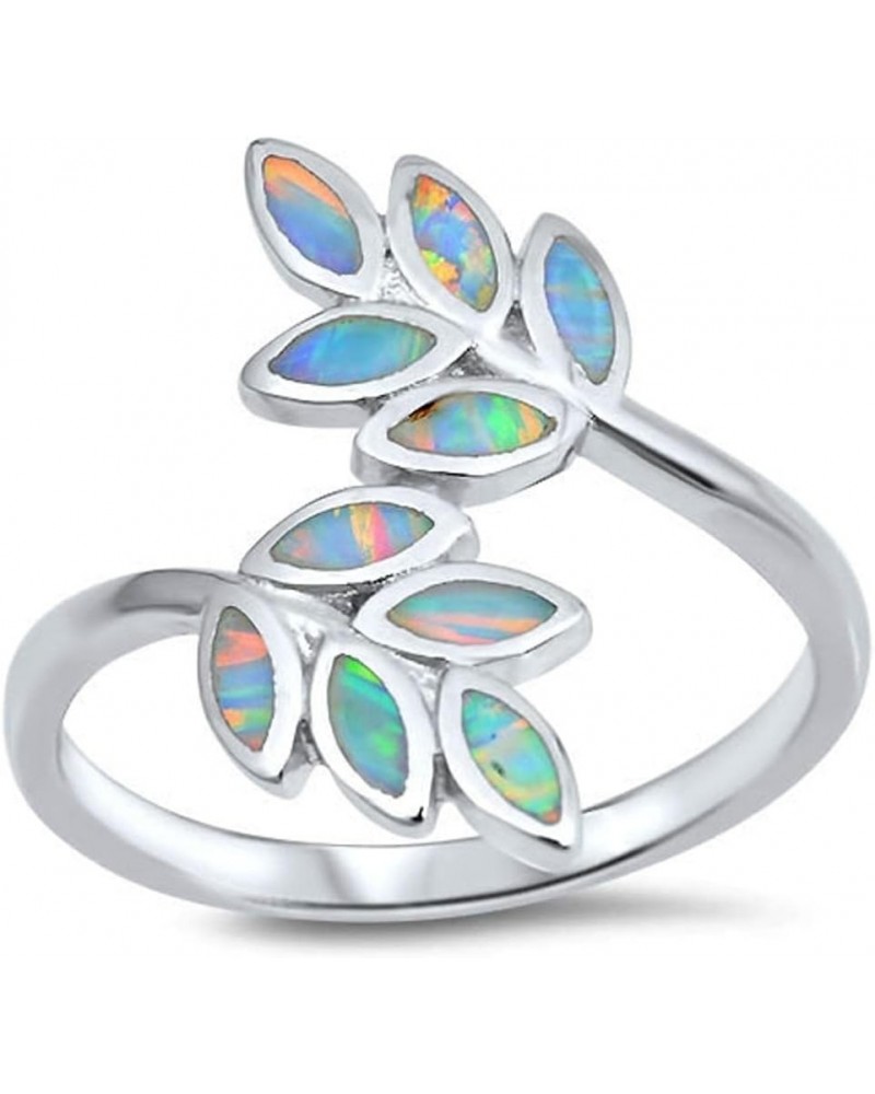 CHOOSE YOUR COLOR Sterling Silver Leaf Ring White (Simulated Opal) $18.19 Rings