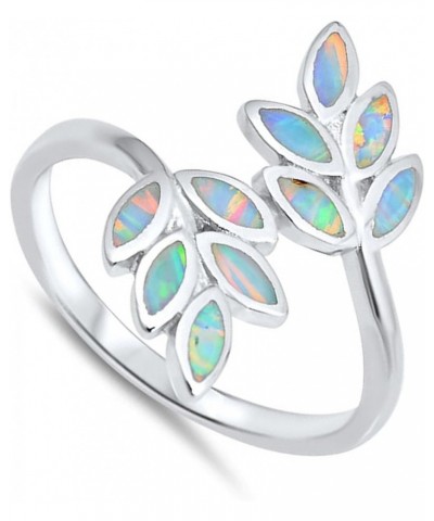 CHOOSE YOUR COLOR Sterling Silver Leaf Ring White (Simulated Opal) $18.19 Rings