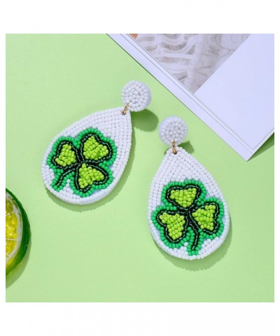 St. Patrick's Day Earrings Beaded Green Shamrock Earrings Handmade Lucky Leaf Drop Dangle Earring for Women Girls Funny Irish...