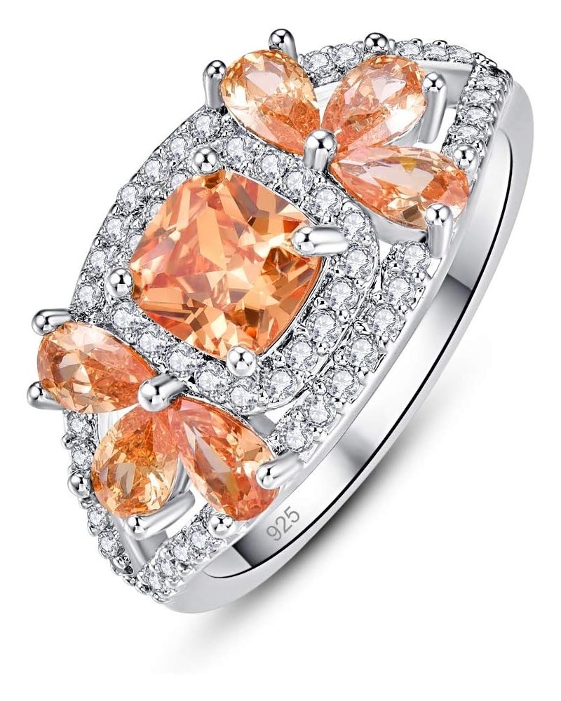 Asscher Cut Plated Sterling Silver Morganite Petal Shaped Rings Band for Women Size 7 Champagne 7 $5.39 Rings