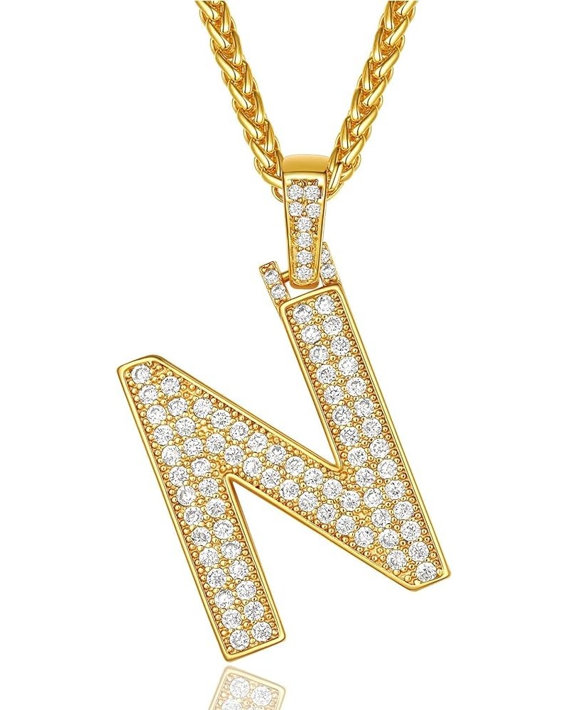 Men Cubic Zirconia 0-9 Number Pendant, Bling Initial Letter Necklace, Lucky Jewelry Necklace, Gold Plated/Silver Color-Send G...