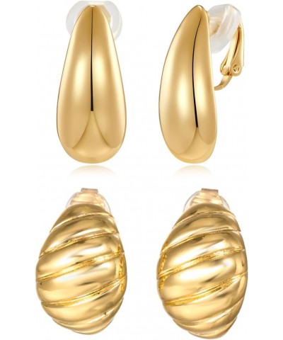 2 Pairs Gold Clip On Earrings for Woman Non Pierced Teardrop Croissant Clip On Earrings for Woman Girls Fake Earrings $8.84 E...