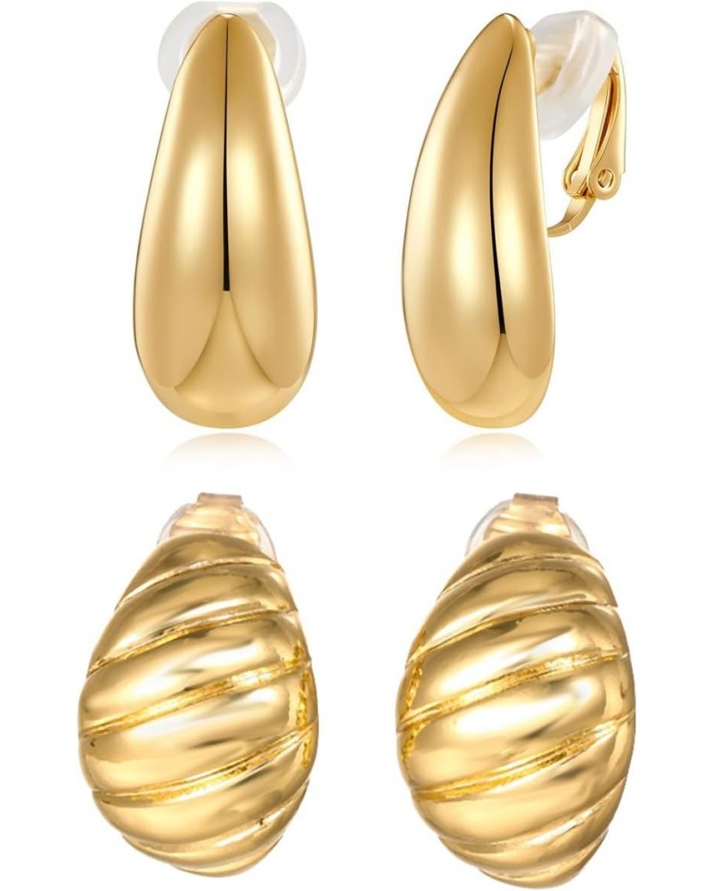 2 Pairs Gold Clip On Earrings for Woman Non Pierced Teardrop Croissant Clip On Earrings for Woman Girls Fake Earrings $8.84 E...