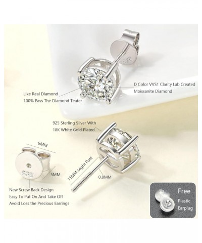 Moissanite Stud Earrings, D Color VVS1 Clearly Lab Created Diamond Earrings 925 Sterling Silver Screw Back Stud Earrings for ...