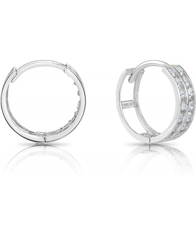 14k Gold Huggie Hoop Earrings, Double Row CZ Hoops White Gold $38.76 Earrings