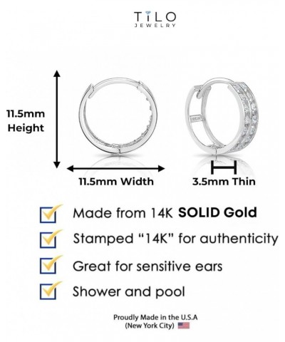 14k Gold Huggie Hoop Earrings, Double Row CZ Hoops White Gold $38.76 Earrings