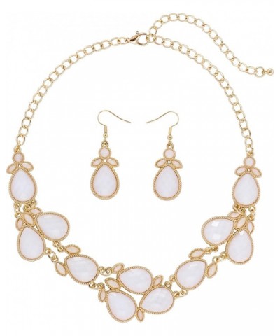 Shiny Resin Collar Necklace with Earrings White $11.01 Necklaces