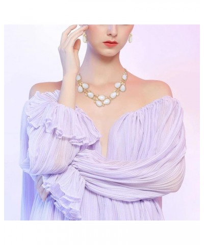 Shiny Resin Collar Necklace with Earrings White $11.01 Necklaces