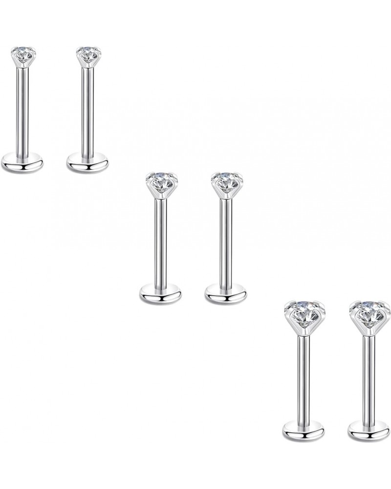 16g 2/3/4mm Cubic Zirconia Triple Forward Helix Ear Cartilage Tragus Studs Earrings Lip Piercing 16 gauge 18G 2/3/4mm stone 1...