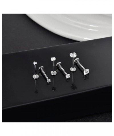 16g 2/3/4mm Cubic Zirconia Triple Forward Helix Ear Cartilage Tragus Studs Earrings Lip Piercing 16 gauge 18G 2/3/4mm stone 1...