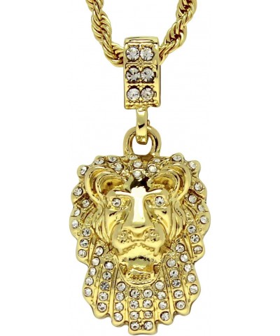 Lion Head Pendant 14k Gold Plated Iced Cz w/ 24" Rope Chain Hip Hop Necklace $8.39 Necklaces