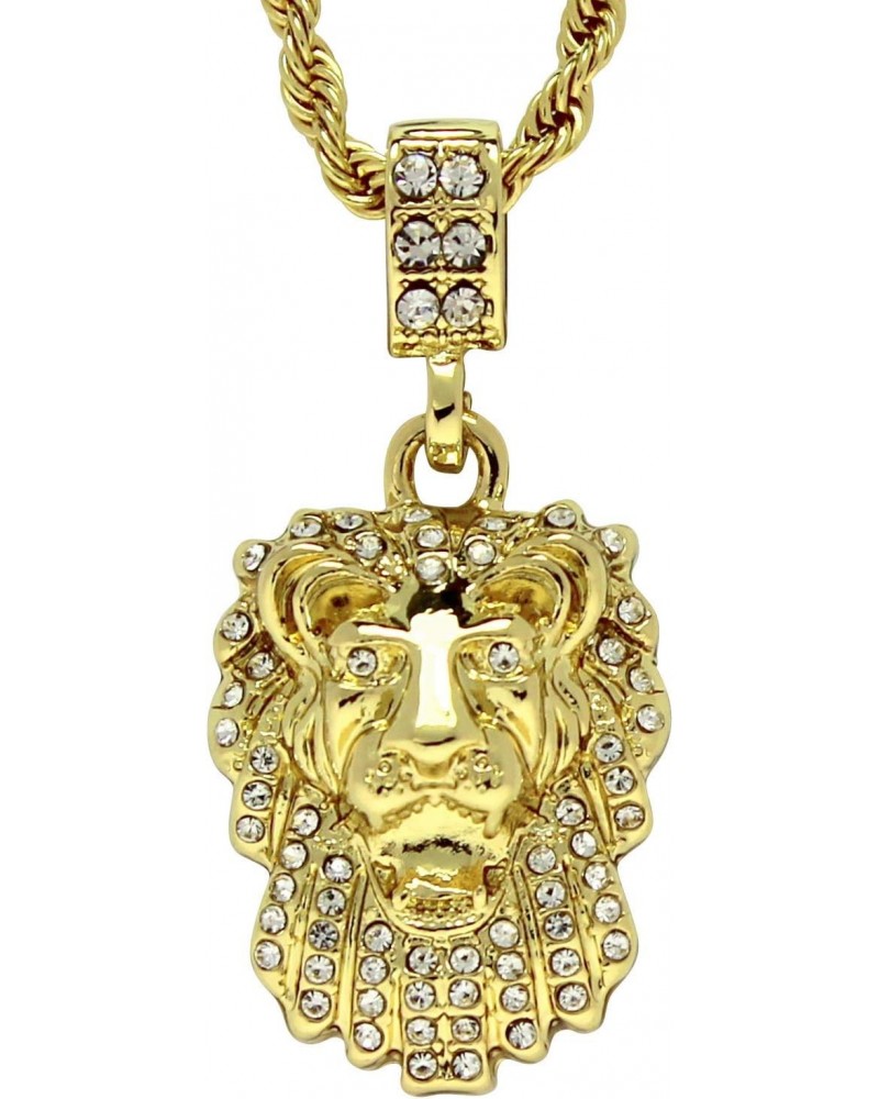 Lion Head Pendant 14k Gold Plated Iced Cz w/ 24" Rope Chain Hip Hop Necklace $8.39 Necklaces