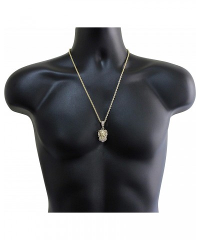 Lion Head Pendant 14k Gold Plated Iced Cz w/ 24" Rope Chain Hip Hop Necklace $8.39 Necklaces