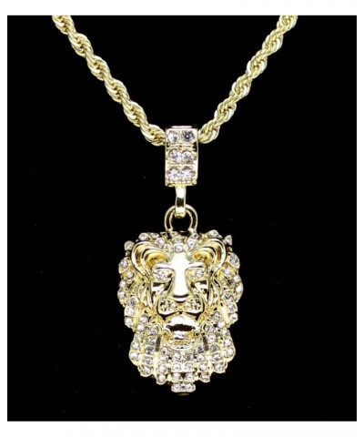 Lion Head Pendant 14k Gold Plated Iced Cz w/ 24" Rope Chain Hip Hop Necklace $8.39 Necklaces