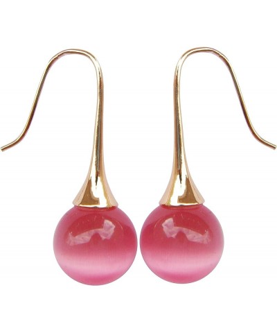 18k Yellow Gold Plated Pink Ball Opal Agate Az1568e Dangle Drop Earrings Pink $8.66 Earrings