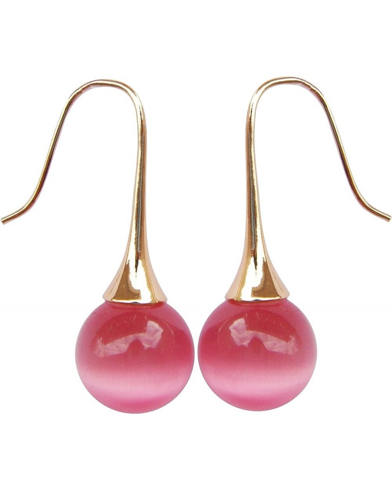 18k Yellow Gold Plated Pink Ball Opal Agate Az1568e Dangle Drop Earrings Pink $8.66 Earrings