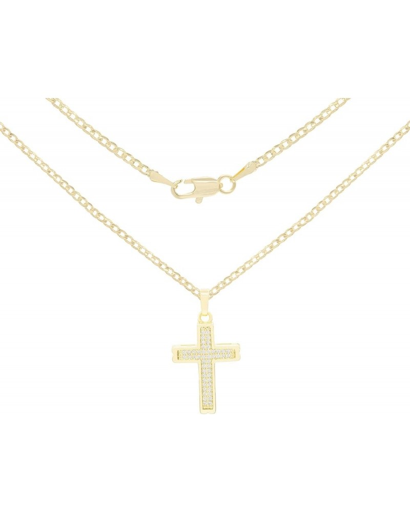 BEBERLINI Cross Charm Pendant 14K Gold Filled Rope Box Curb Chain Necklace Set Lobster Clasp Fashion Cubic Zirconia Jewelry G...