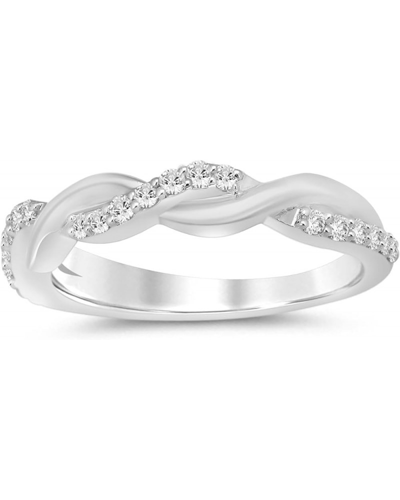 1/4-1/2 CT TW Certified Lab Grown Intertwined Diamond Ring Bands | Solid 10k White Gold Twisted Vine Inspired Diamond Wedding...