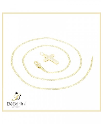 BEBERLINI Cross Charm Pendant 14K Gold Filled Rope Box Curb Chain Necklace Set Lobster Clasp Fashion Cubic Zirconia Jewelry G...