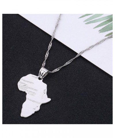 24K Gold Plated African Map Pendant Necklace Jewelry for Women Silver $8.55 Necklaces