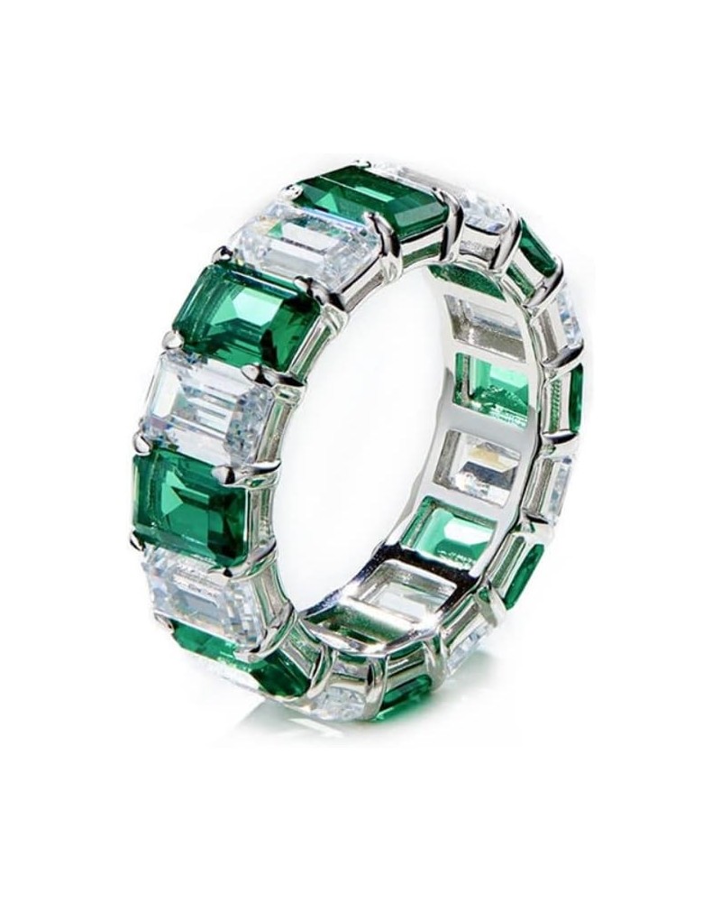 Cubic Zirconia Emerald Cut Eternity Ring Colorful Eternity Rainbow Ring Multi Color Gemstone Bands Ring Jewelry Gift White Gr...