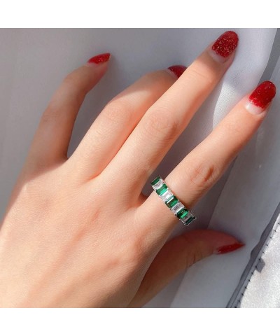 Cubic Zirconia Emerald Cut Eternity Ring Colorful Eternity Rainbow Ring Multi Color Gemstone Bands Ring Jewelry Gift White Gr...