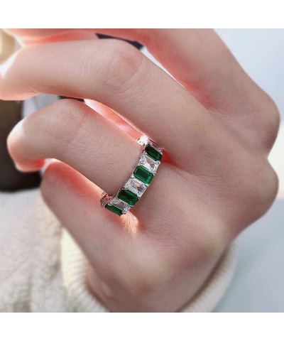 Cubic Zirconia Emerald Cut Eternity Ring Colorful Eternity Rainbow Ring Multi Color Gemstone Bands Ring Jewelry Gift White Gr...