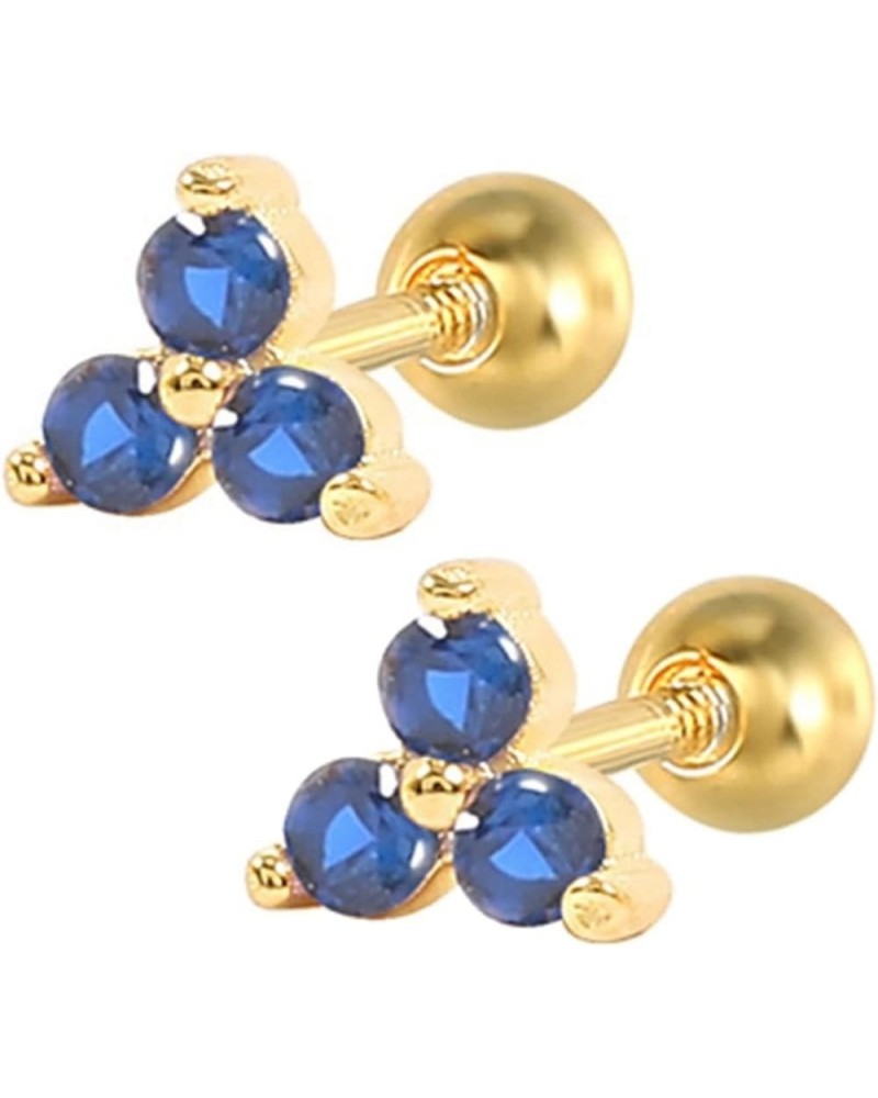 Earring Studs Women,Stud Sterling Silver Earrings Triangle Cubic Zirconia Gold Wedding Earrings Gold Blue $15.80 Earrings