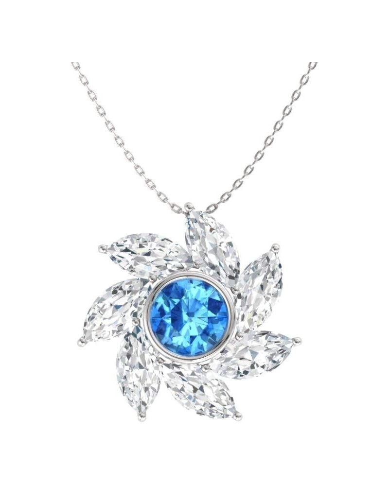 Natural and Certified Diamond and Gemstone Swirl Necklace in 14k White Gold | 1.32 Carat Pendant with Chain blue-topaz $165.2...