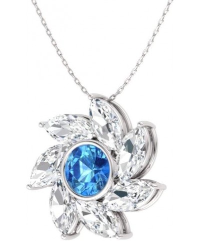 Natural and Certified Diamond and Gemstone Swirl Necklace in 14k White Gold | 1.32 Carat Pendant with Chain blue-topaz $165.2...