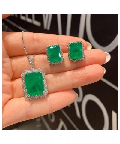 18K Silver Plated Retro Style Emulation Emerald Diamond Jewelry Set Women's Upscale Luxury Gift for Girls Wife Sisters 18K Go...