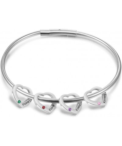 Personalized Inspirational Women Bracelet Bangle Hearts Charms Engraved Names Mother Daughter Jewelry Gifts Silver 4 charms $...